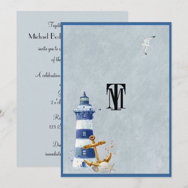 Vackra Nautiska, fyr-, ankchor-, Anpassningsbar Inbjudningar (Fram/baksida)