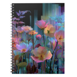 Vackra neonkonstblommor anteckningsbok