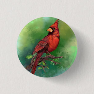Vackra nordliga rödkardinalfågelmålande konst  knapp