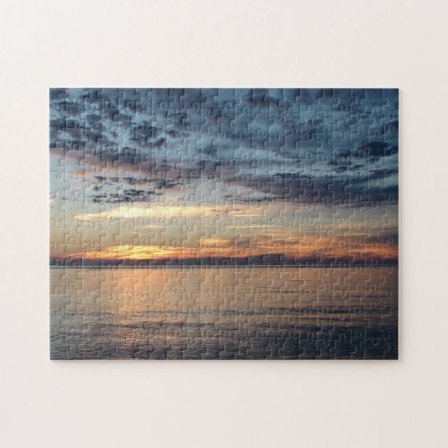 Vackra Ocean Sunset med moln som rullar in Pussel (Horisontell)