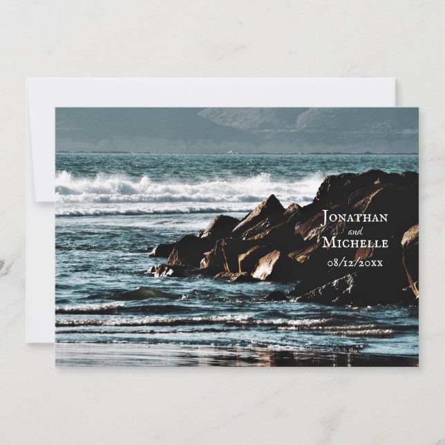 Vackra oceanen, Vågar och Sten Beach Wedding Inbjudningar (Framsida)