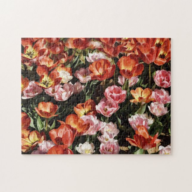 Vackra och Artsy Tulip Flowers Puzzle Pussel (Horisontell)