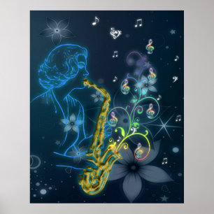 Vackra och coola Blå dam-musik Poster