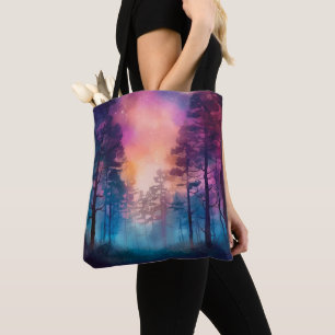 Vackra och Creepy Rainbow Lit Forest Halloween Tygkasse