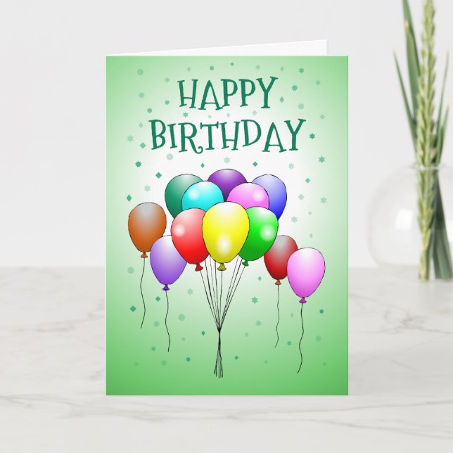 Vackra och färgstarka födelsedagsballonger kort (Framsida)