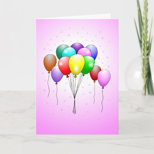 Vackra och färgstarka födelsedagsballonger kort (Framsida)
