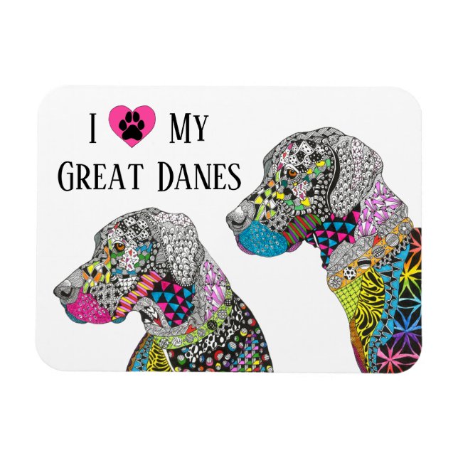 Vackra och färgstarka Great dane Magnet 3" x 4" (Horisontell)