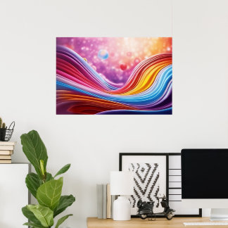 Vackra och färgstarka Vågigt Linjer Wall Art Desig Poster