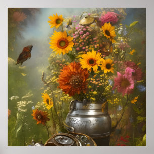Vackra odlingar med solblommor från höst poster