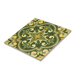 💚💛 Vackra oliver och gult Azulejos Kakelplatta