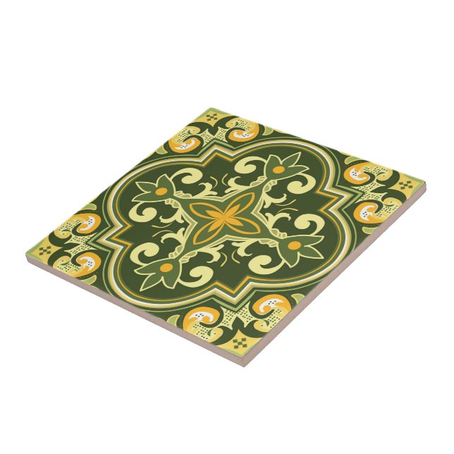 💚💛 Vackra oliver och gult Azulejos  Kakelplatta (Sidan)