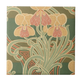 vackra orange blommor jugenddesign kakelplatta