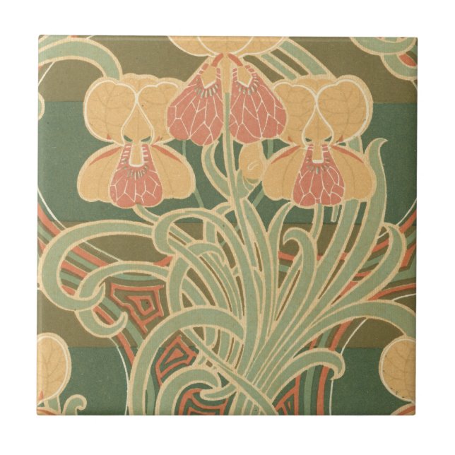 vackra orange blommor jugenddesign kakelplatta (Framsidan)