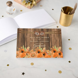 Vackra Orange Flowers on Wood - Guestbook Gästböcker