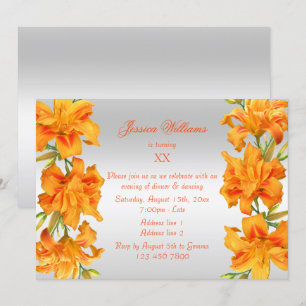 Vackra Orangen Lilies Blommigt Birthday Inbjudningar