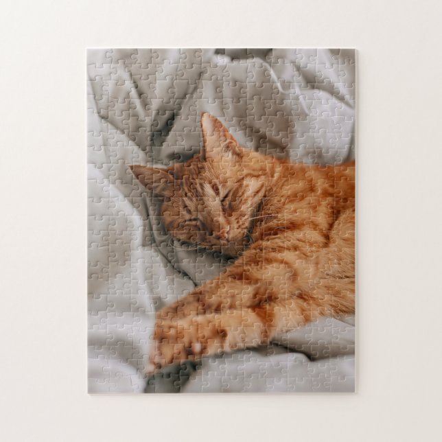 Vackra Orangen Sleeping Cat Jigszle Puzzle Pussel (Vertikal)