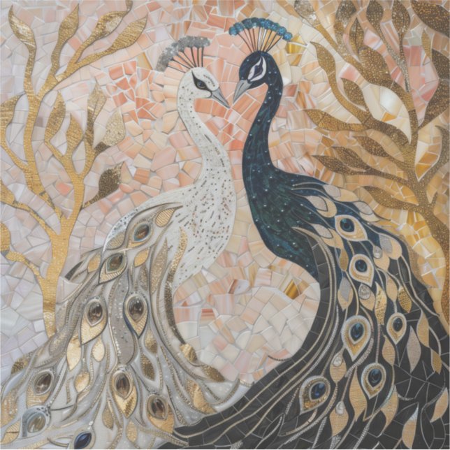 Vackra påfåglar Guld Glam   Klistermärken (Framsida)