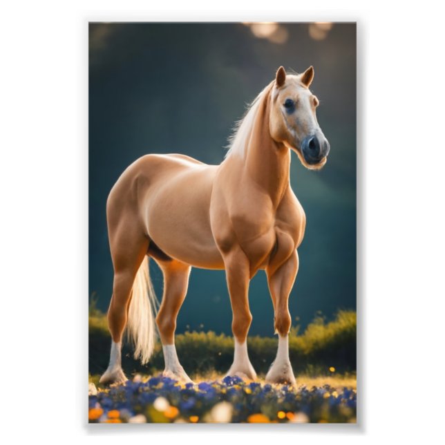 Vackra Palomino Quarter Horse med blommor Fototryck (Framsidan)