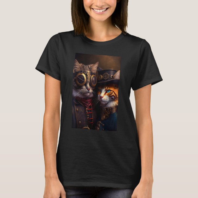Vackra par Steampunk cat kitten anim T Shirt (Framsida)