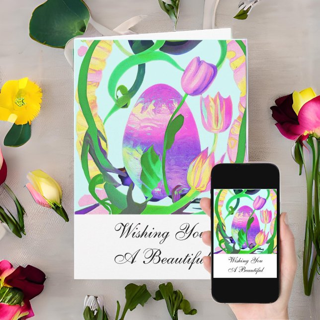 Vackra Påskägg och Tulips Påsk-kort Kort (Skapare uppladdad)
