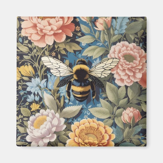 Vackra Pastel Blommigt och Bumblebee Magnet (Framsidan)