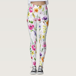 Vackra Pastel Watercolor Blommigt Leggings