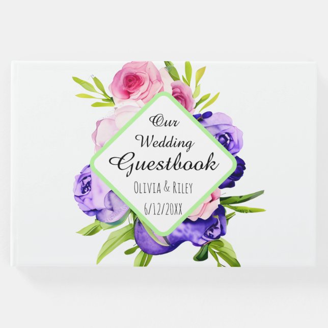 Vackra Pastell Färgade Vattenfärg Blommor Gästböcker (Framsida)