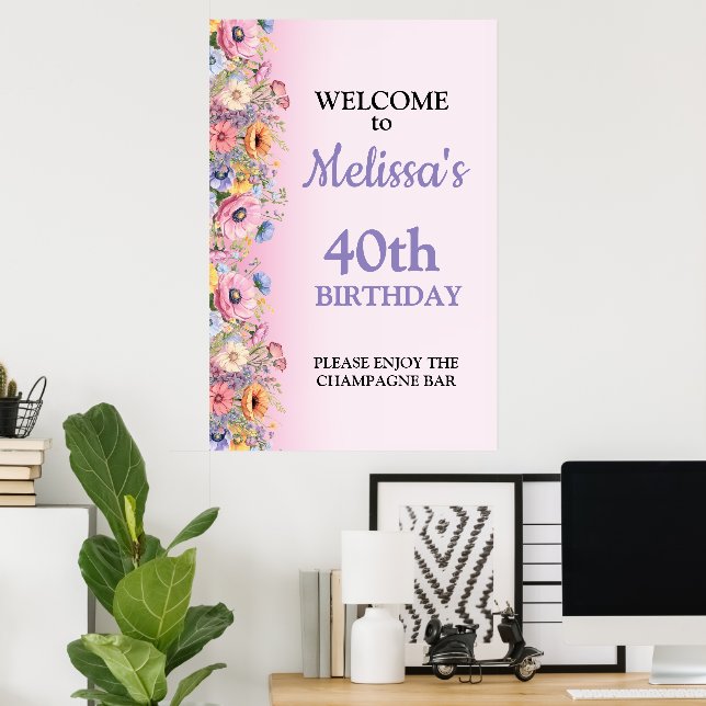 Vackra Pastellfärgade Blommor Födelsedagsfirande Poster (Hemmakontoret)