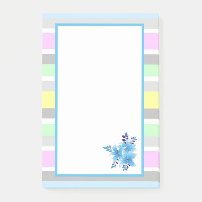Vackra pastellränder och blommor post-it block (Framsida)