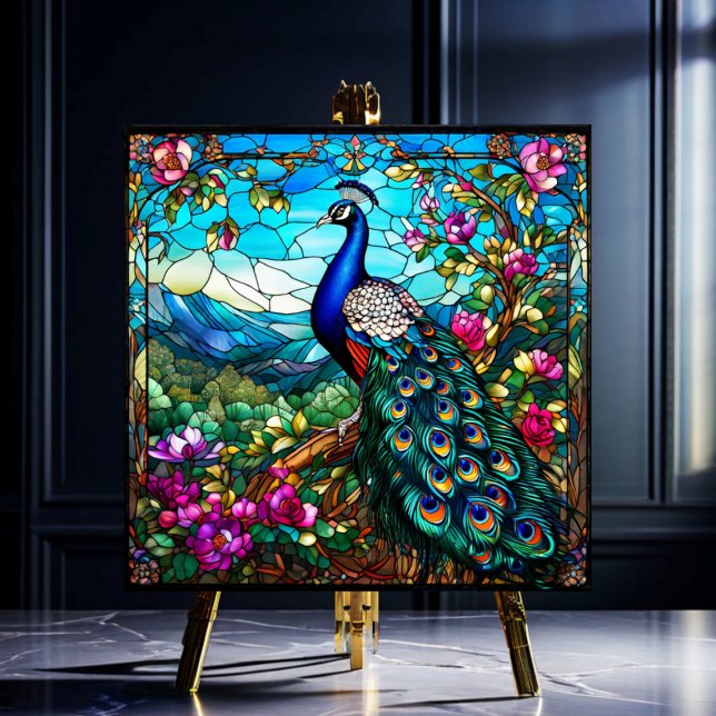 Vackra peacock 2 bland Blomsterträdgårdarna Kakelplatta (Skapare uppladdad)