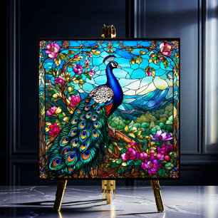 Vackra peacock bland Blomsterträdgårdar Kakelplatta