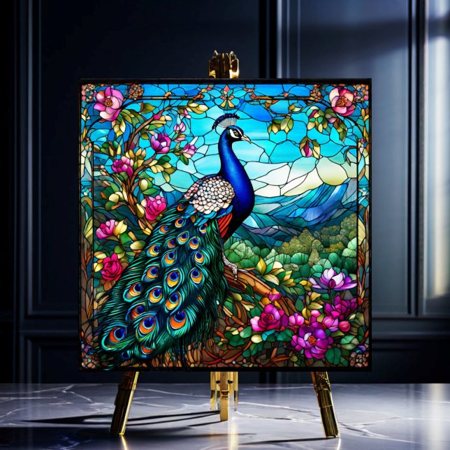 Vackra peacock bland Blomsterträdgårdar Kakelplatta (Skapare uppladdad)