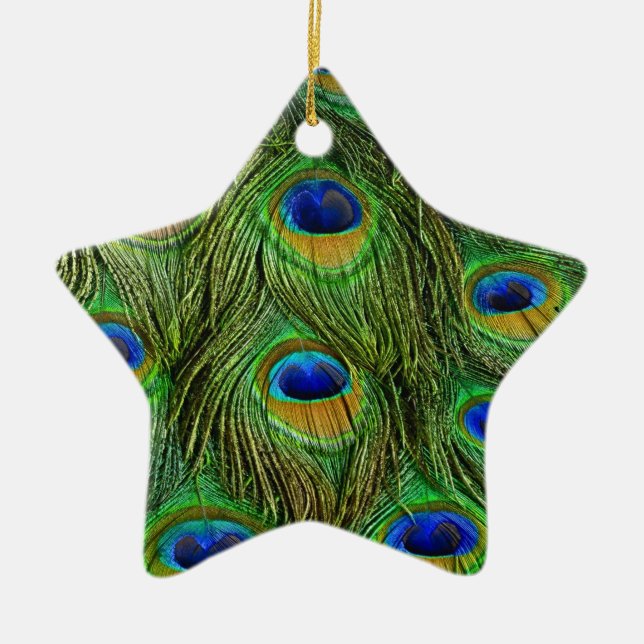 Vackra Peacock Feathers Julgransprydnad Keramik (Framsidan)