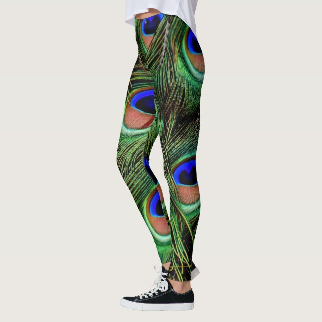 Vackra Peacock Feathers Leggings (Vänster)