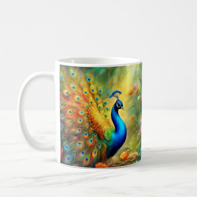 Vackra Peacock i Garden Bird 98 Kaffemugg (Vänster)