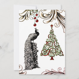 Vackra Peacock och Julgran Flat Julkort