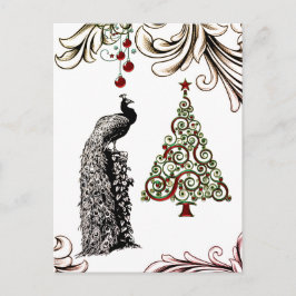 Vackra Peacock och Julgran Helg Vykort