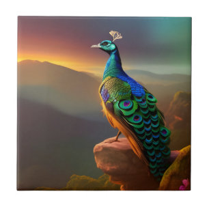 Vackra Peacock välkomnar dagen Kakelplatta