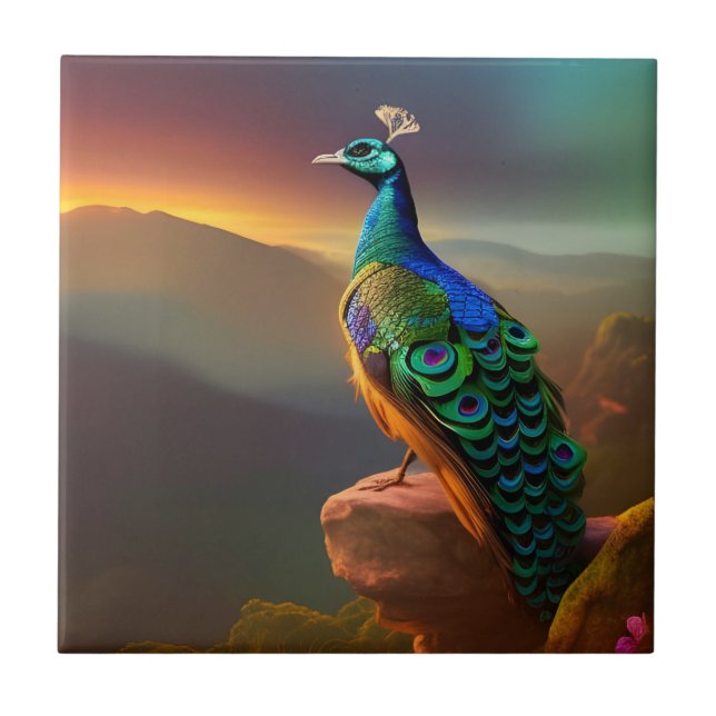 Vackra Peacock välkomnar dagen Kakelplatta (Framsidan)