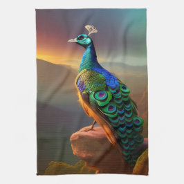 Vackra peacock välkomnar dagen kökshandduk