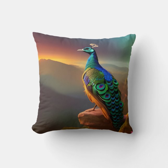 Vackra Peacock välkomnar dagen Kudde (Framsida)