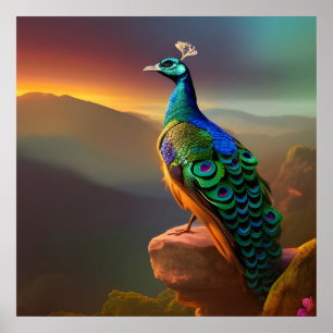 Vackra peacock välkomnar dagen poster