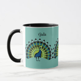 Vackra Peacocks Fullt Glory med Namn Monogram Mugg