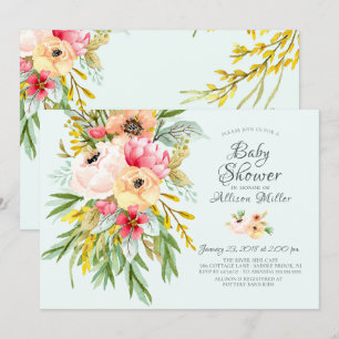 Vackra peonies Blommigt Baby Shower-inbjudningar Inbjudningar