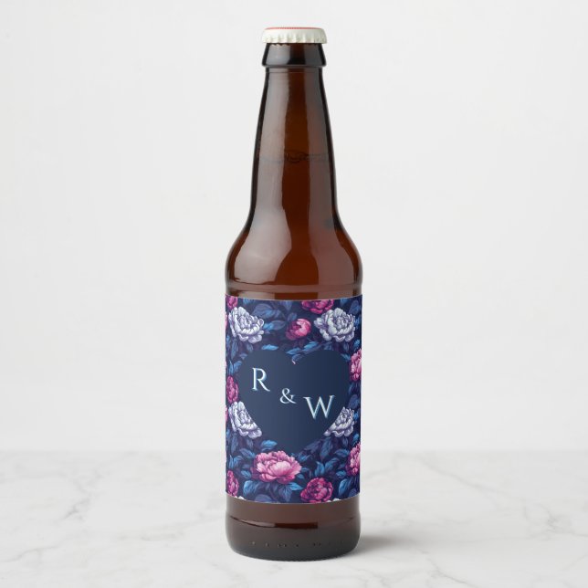 Vackra Peonies Estetisk Vindruvebröllop Ölflaska Etikett (Framsida)