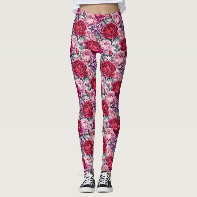 Vackra Peonior Leggings (Framsida)
