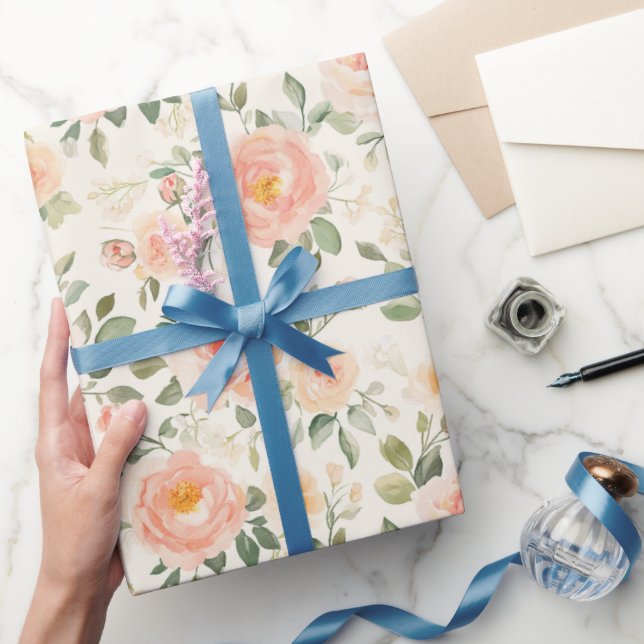 Vackra Persika Blommor Bröllopsdusch Presentpapper (Gifting)