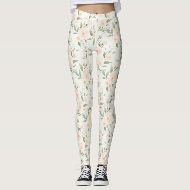 Vackra Persika Blommor Leggings (Framsida)