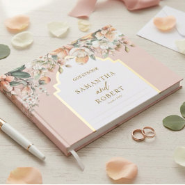 Vackra persikor och Guld Blommigt Bröllop Gästböcker