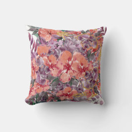 Vackra persikor och Lila Blommigt Dekorativ kudde